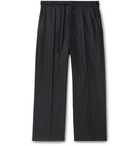 Maison Margiela - Wide-Leg Pinstriped Virgin Wool-Flannel Drawstring Trousers - Black