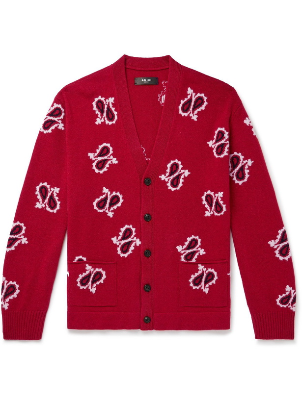 Photo: AMIRI - Paisley-Intarsia Cashmere and Wool-Blend Cardigan - Red