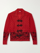 BODE - Camp-Collar Embellished Printed Cotton-Poplin Shirt - Red