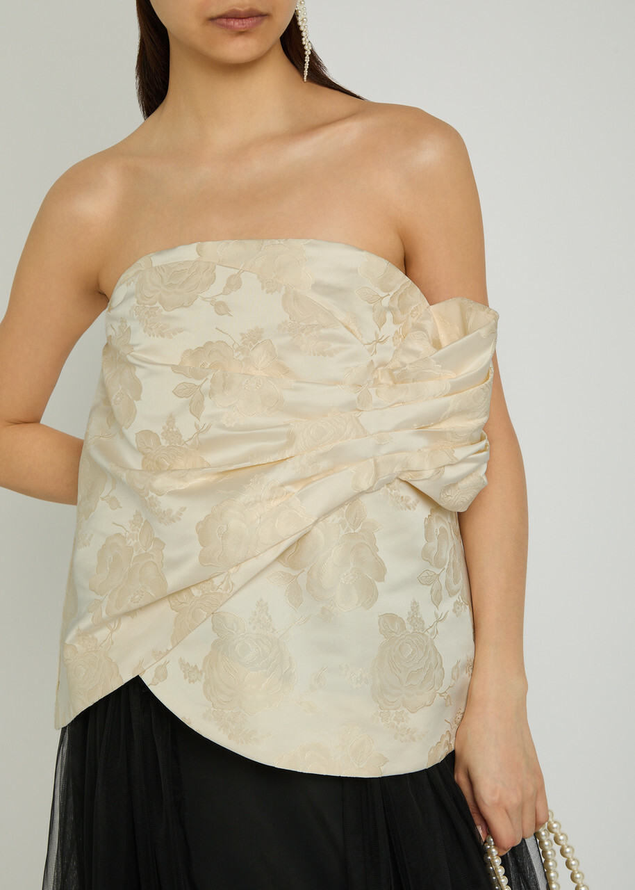 Simone Rocha Floral-jacquard Gathered Satin top Cream