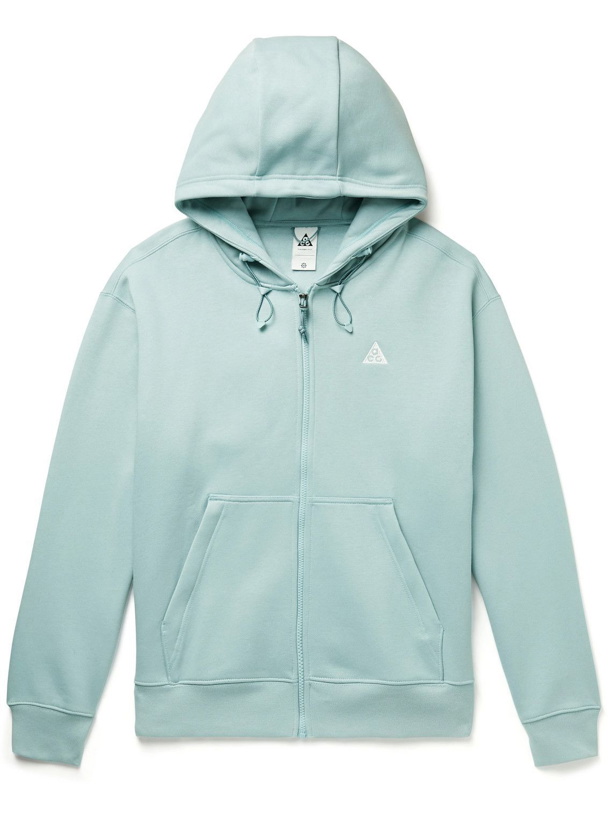 Photo: Nike - NRG ACG Logo-Embroidered Cotton-Blend Jersey Zip-Up Hoodie - Blue