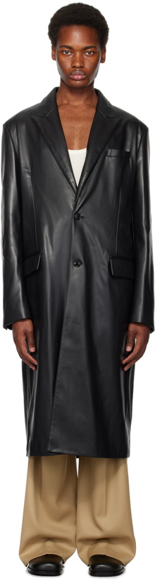 Photo: System SSENSE Exclusive Black Faux-Leather Coat