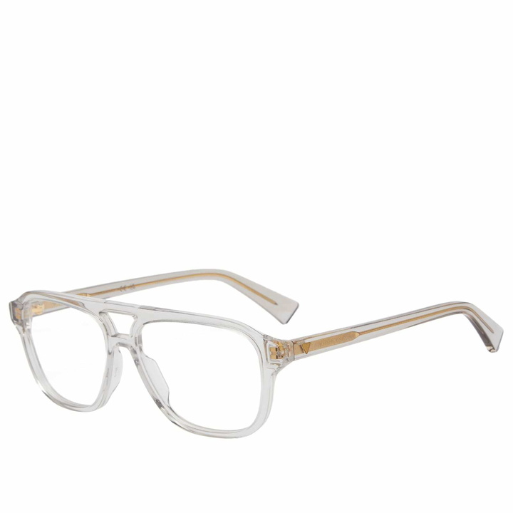 Photo: Bottega Veneta Eyewear Men's Bottega Veneta Triangle Stud Optical Glasses in Grey/Transparent 