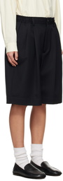 ssstein Black Wool Kersey Wide Easy Shorts