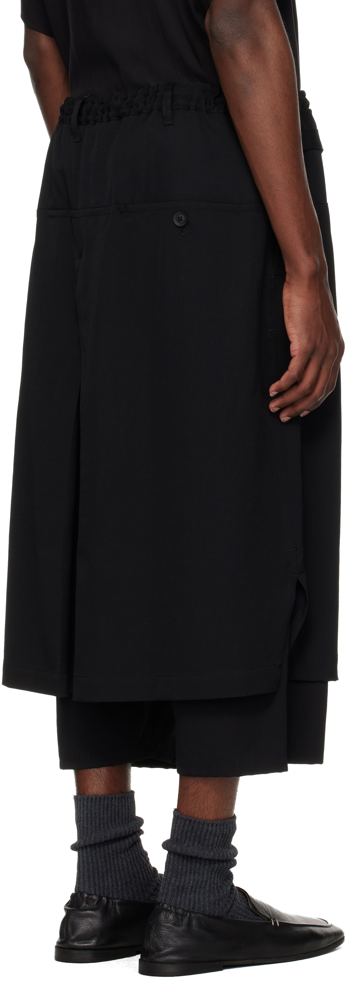 YOHJI YAMAMOTO Black Wool Gabardine Standard Wrap Trousers