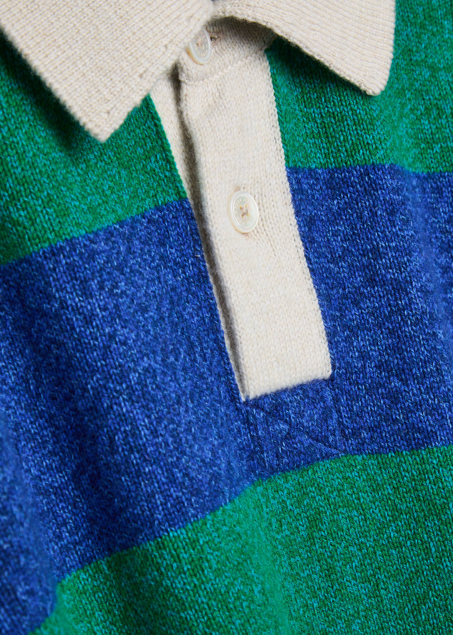Begg & CO Hooped Striped Cashmere Polo Jumper Blue