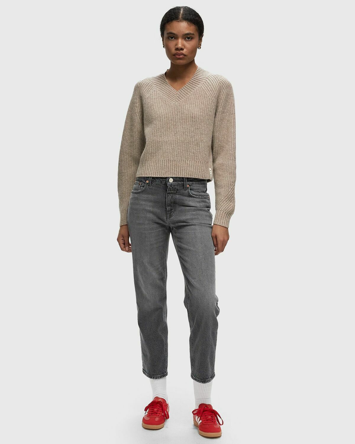 ølåf Merino V Neck Knit Beige Pullovers
