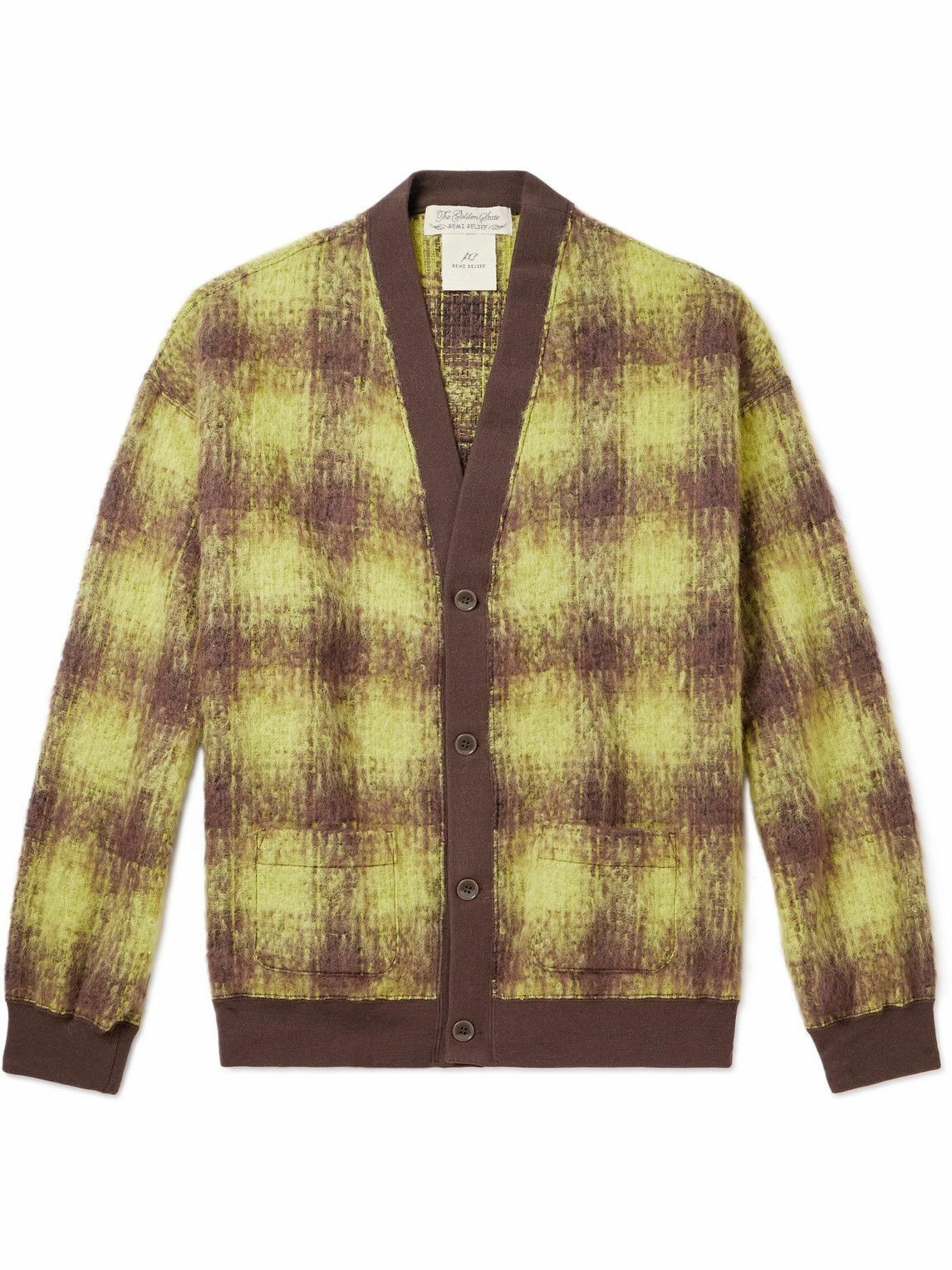 Photo: Remi Relief - Jersey-Trimmed Checked Wool-Blend Cardigan - Yellow