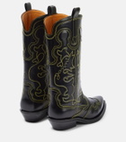 Ganni Embroidered leather cowboy boots