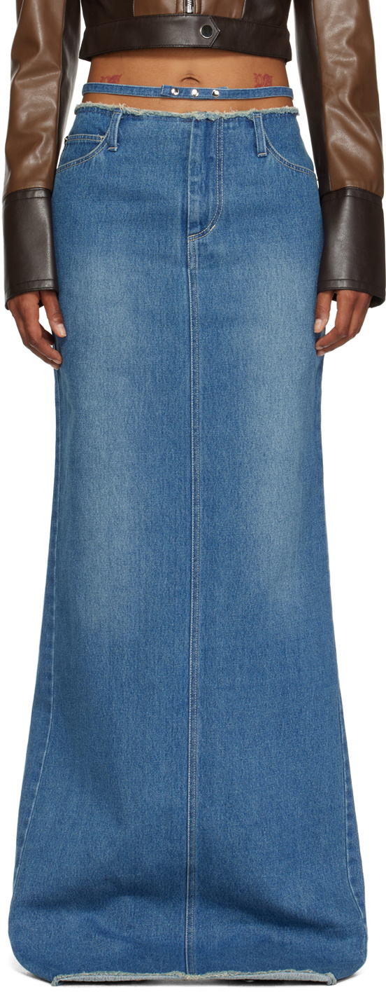 JUNEYEN Blue Faded Denim Maxi Skirt