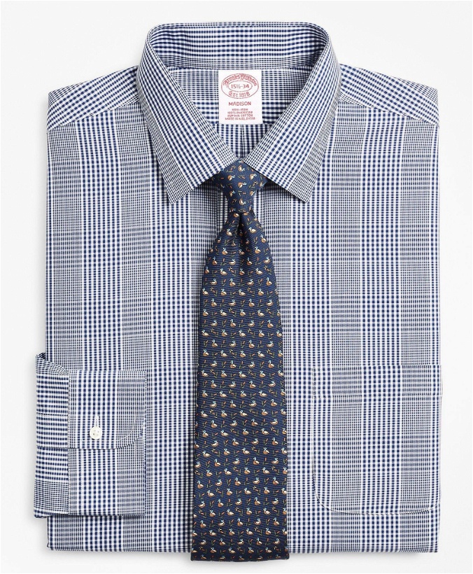 Photo: Brooks Brothers Men's Madison Relaxed-Fit Dress Shirt, Non-Iron Glen Plaid | Navy