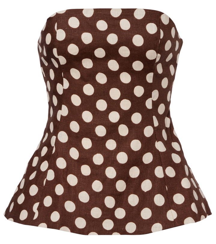 Photo: Faithfull Petro polka-dot strapless linen top