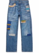 Marni - Straight-Leg Embroidered Mohair-Blend Trimmed Patchwork Jeans - Blue