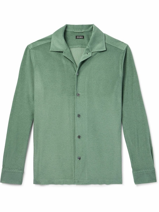 Photo: Zegna - Camp-Collar Cotton and Silk-Blend Terry Shirt - Green