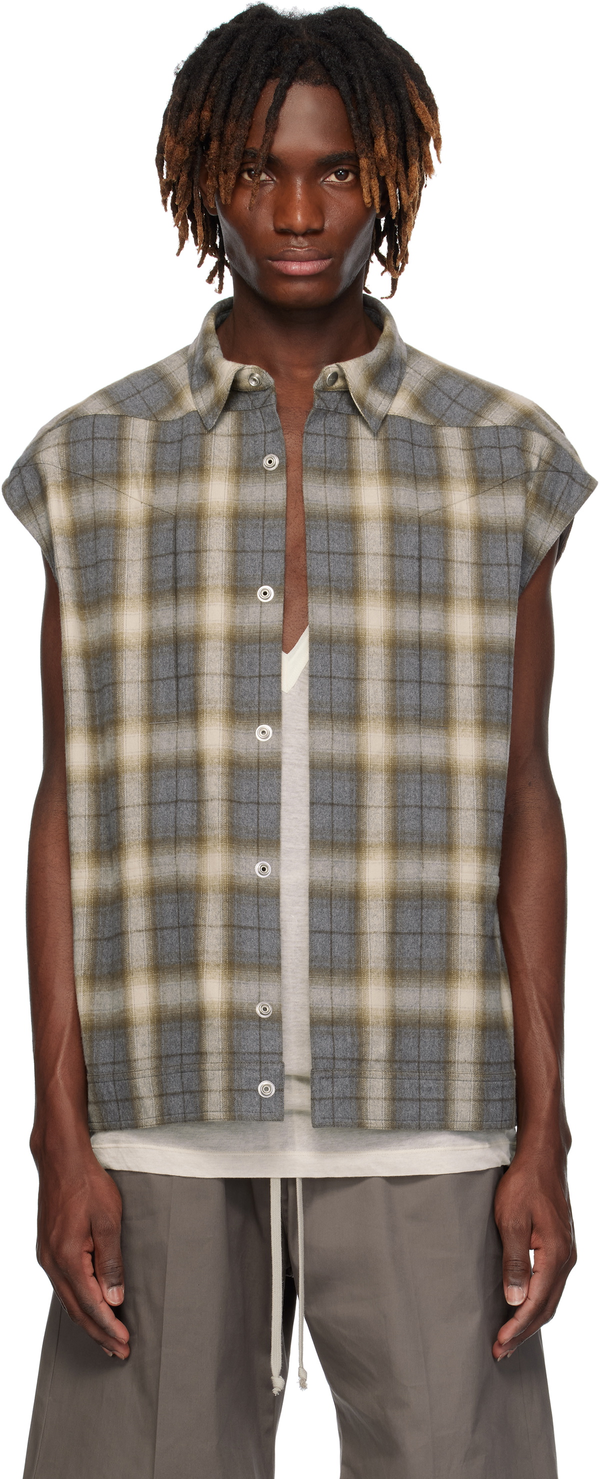 Rick Owens Gray Hollywood Sleeveless Jumbo Outer Shirt Rick Owens