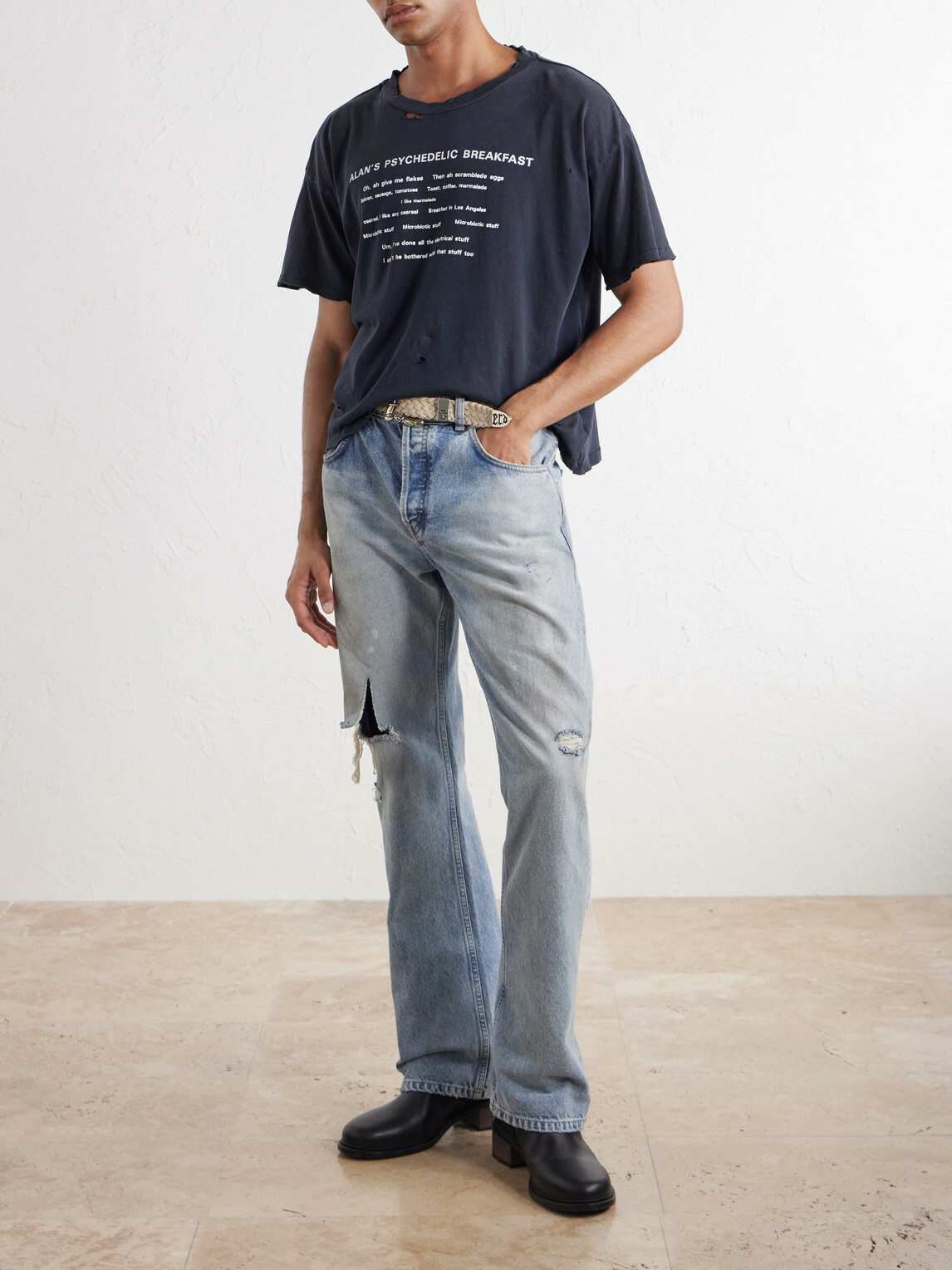 Enfants Riches Déprimés - Alan's Breakfast Printed Distressed Cotton-Jersey T-Shirt - Black