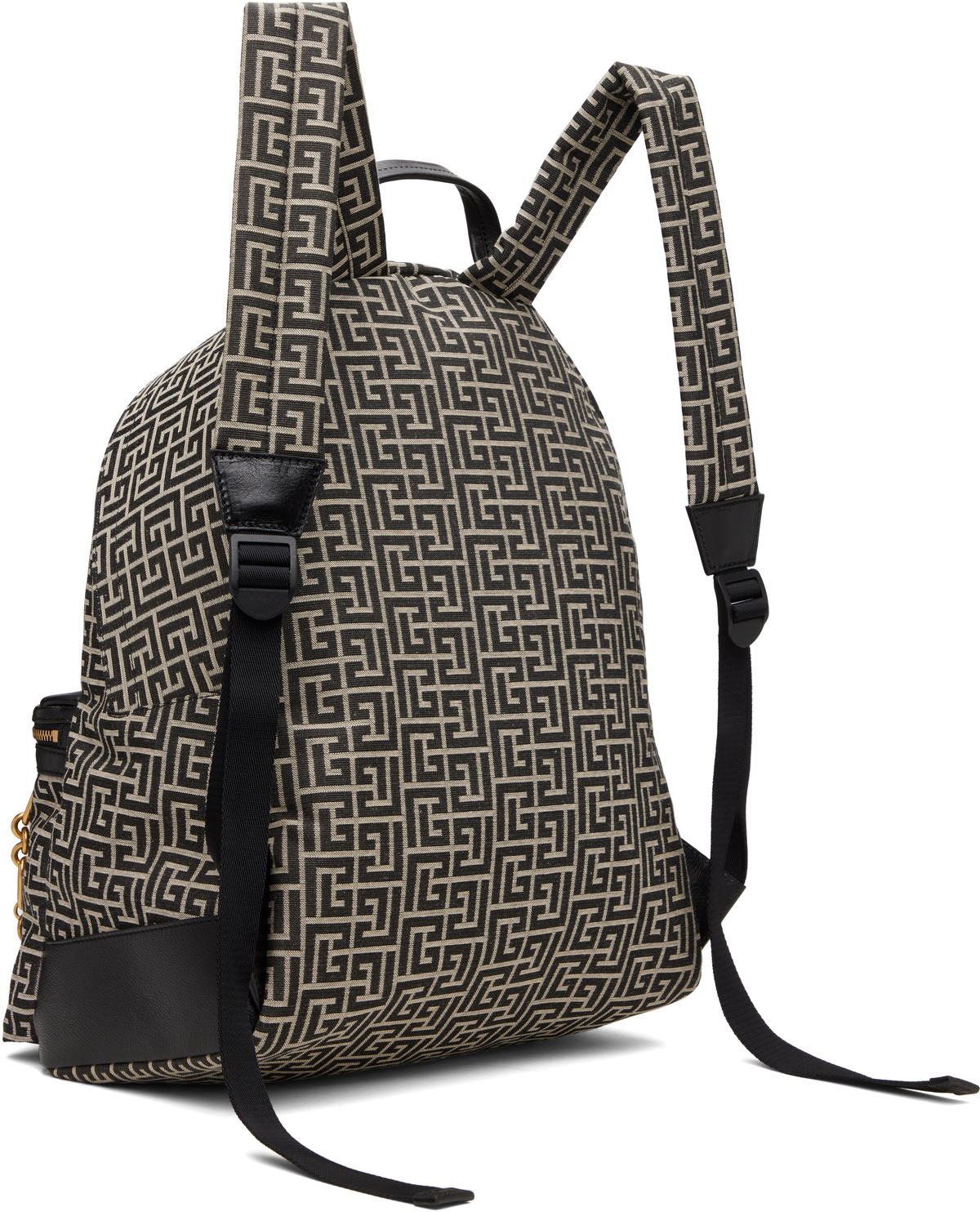 Balmain Black & Beige Pulse Monogram Jacquard Backpack