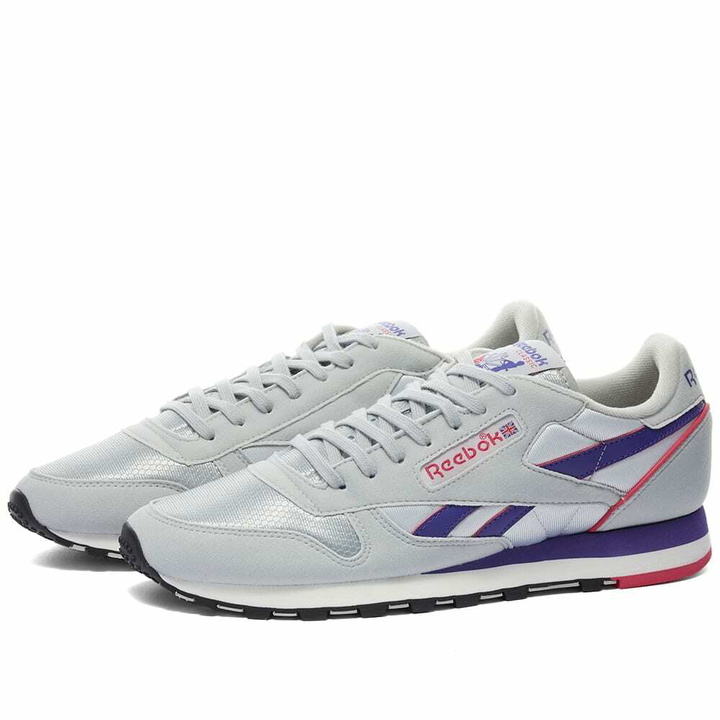 Photo: Reebok Men's Classic Leather Sneakers in Pure Grey/Team Purple