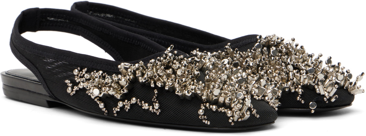 Dries Van Noten Black Embellished Mesh Slingback Ballerina Flats