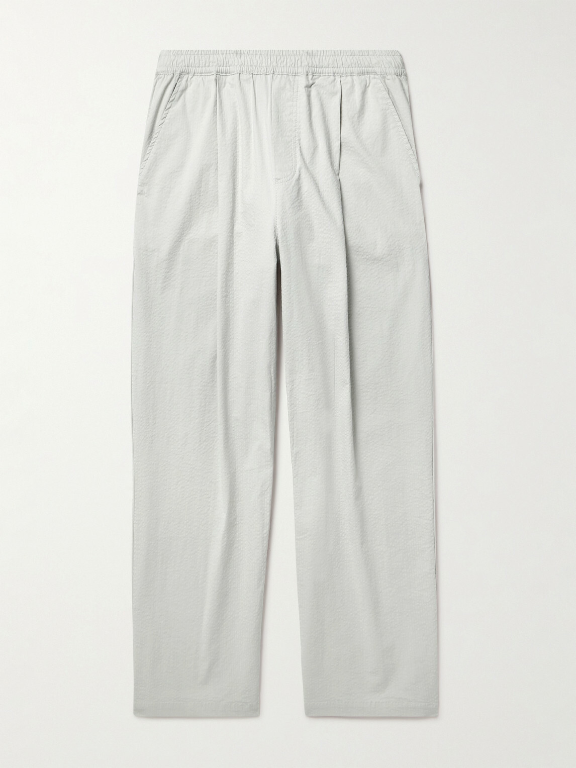 Folk - Straight-Pleated Cotton-Blend Seersucker Trousers - Gray