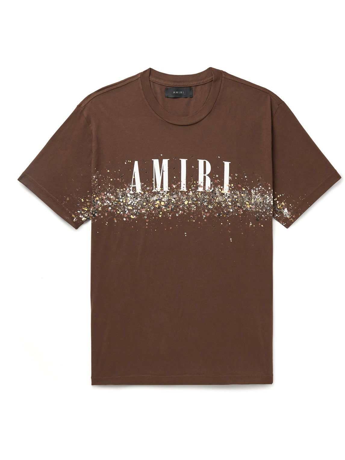AMIRI - Crystal-Embellished Paint-Splattered Cotton-Jersey T-Shirt - Brown  Amiri