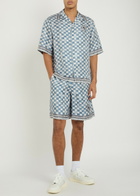 Amiri Chateau Crest Checked Silk Shorts Steel