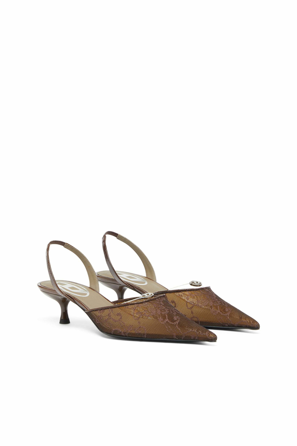 Diesel D-Ten & Half - Slingbacks in lace and leather - Heels Womens in Brown