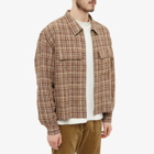 Auralee Men's Linen Silk Check Jacket in Brown Check