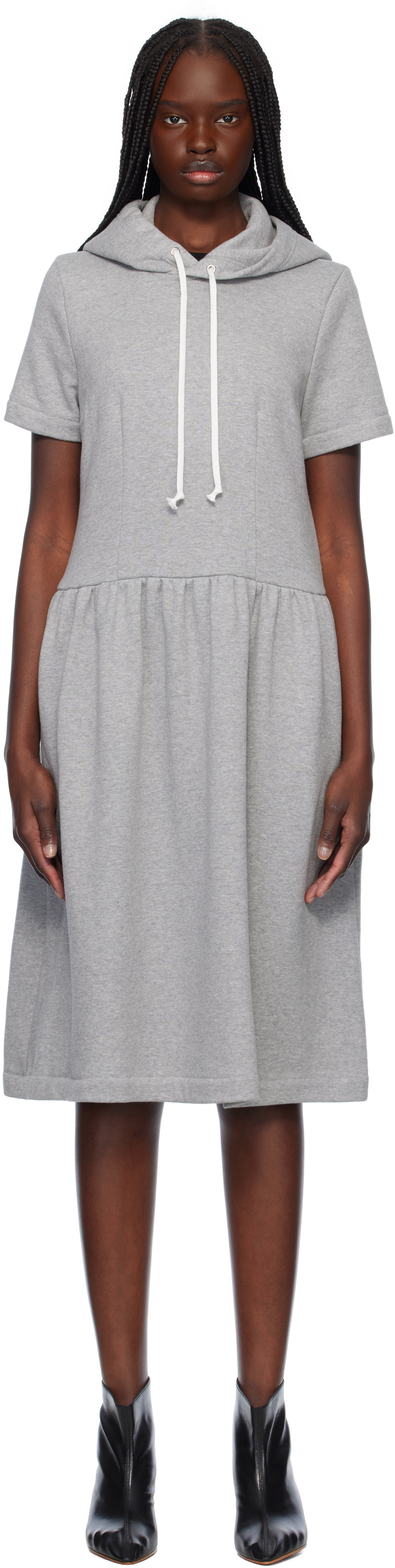Comme des Garçons Girl Gray Cotton Back Pile Midi Dress