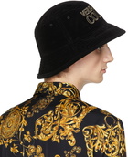 Versace Jeans Couture Black Velvet Logo Bucket Hat