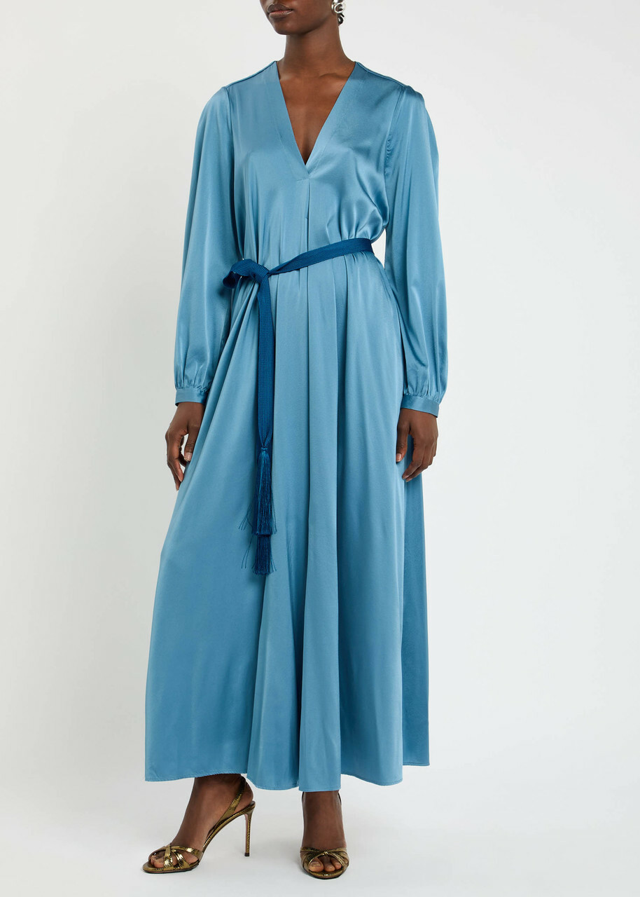 Forte_forte Belted Silk-satin Midi Dress Blue