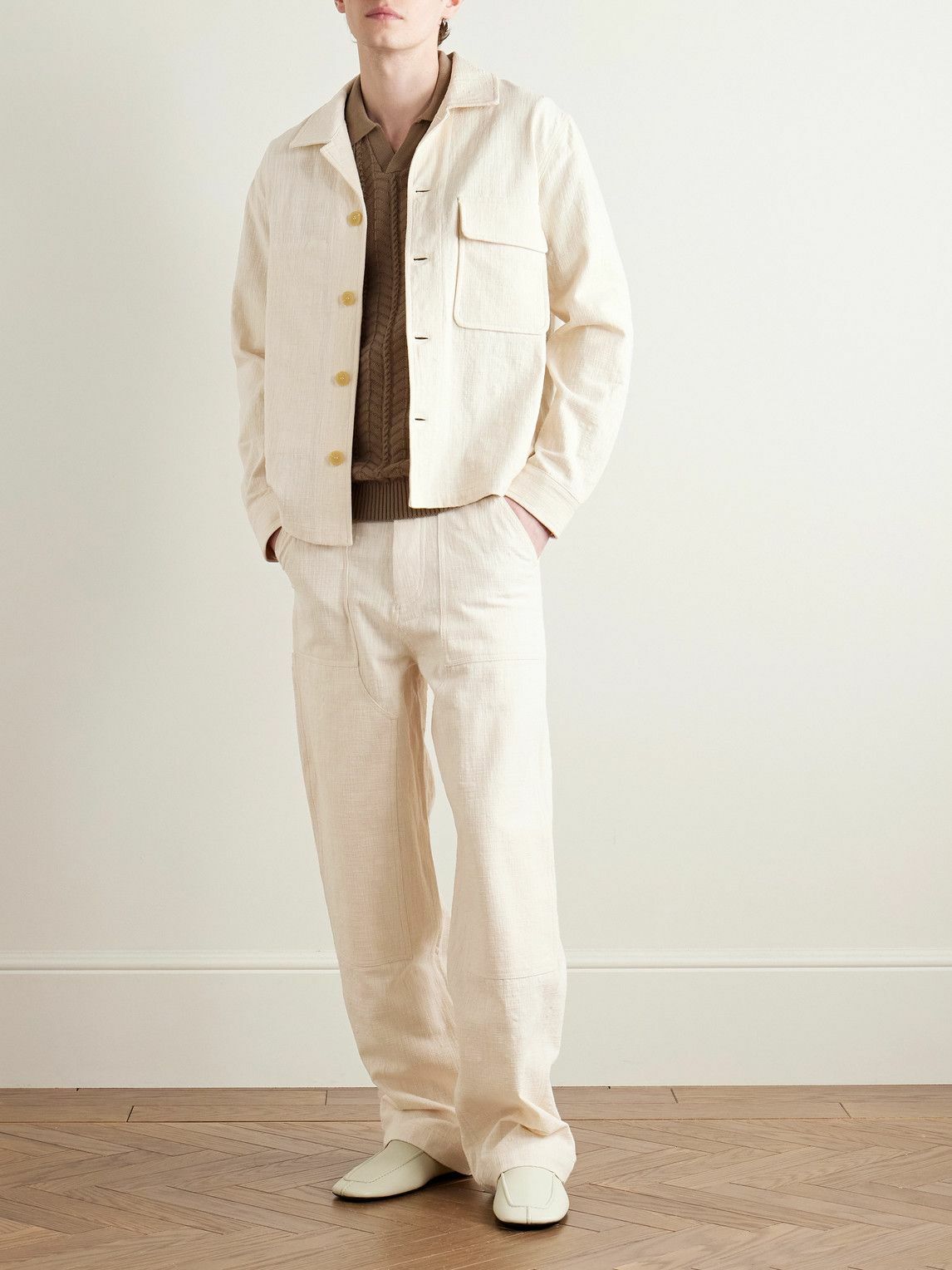 MILES LEON - Garden Straight-Leg Slub Cotton-Canvas Trousers - Neutrals
