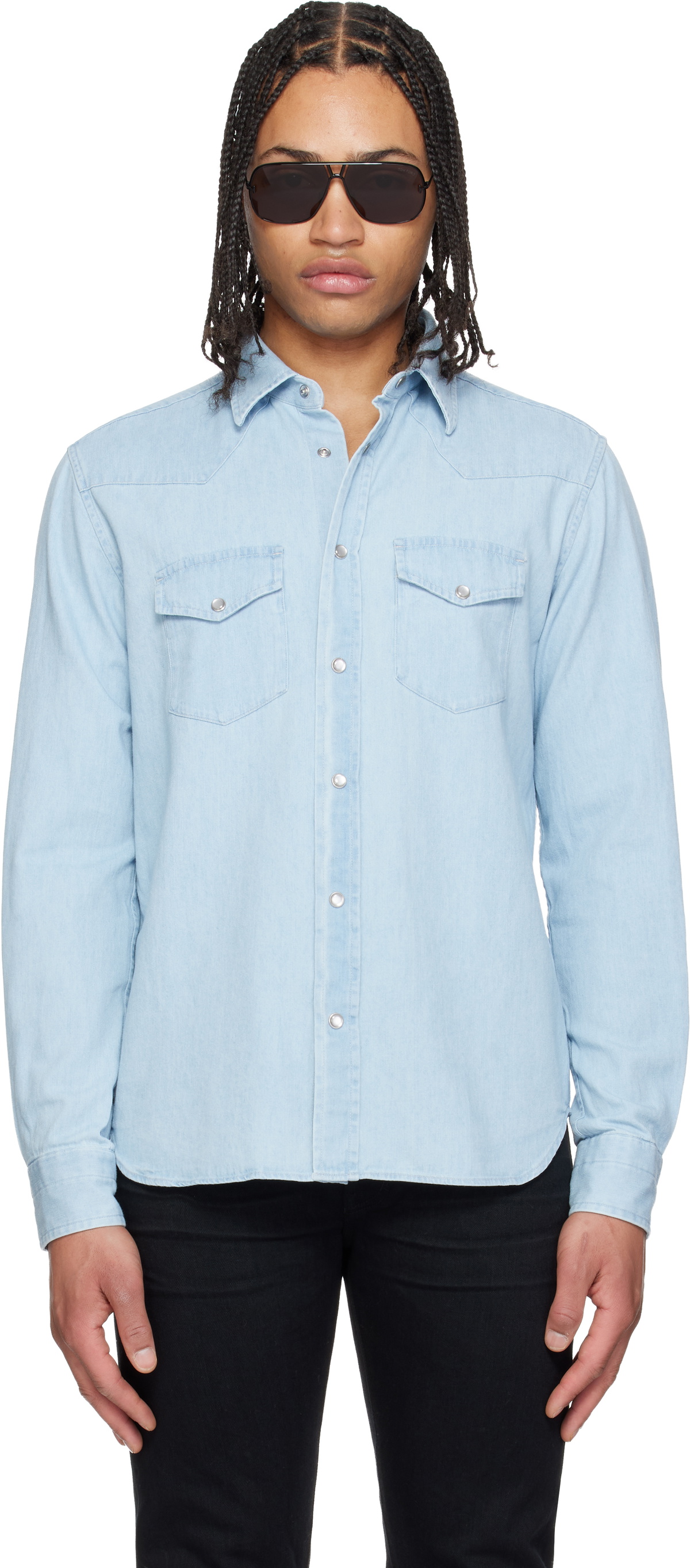 TOM FORD Blue Denim Chambray Western Shirt
