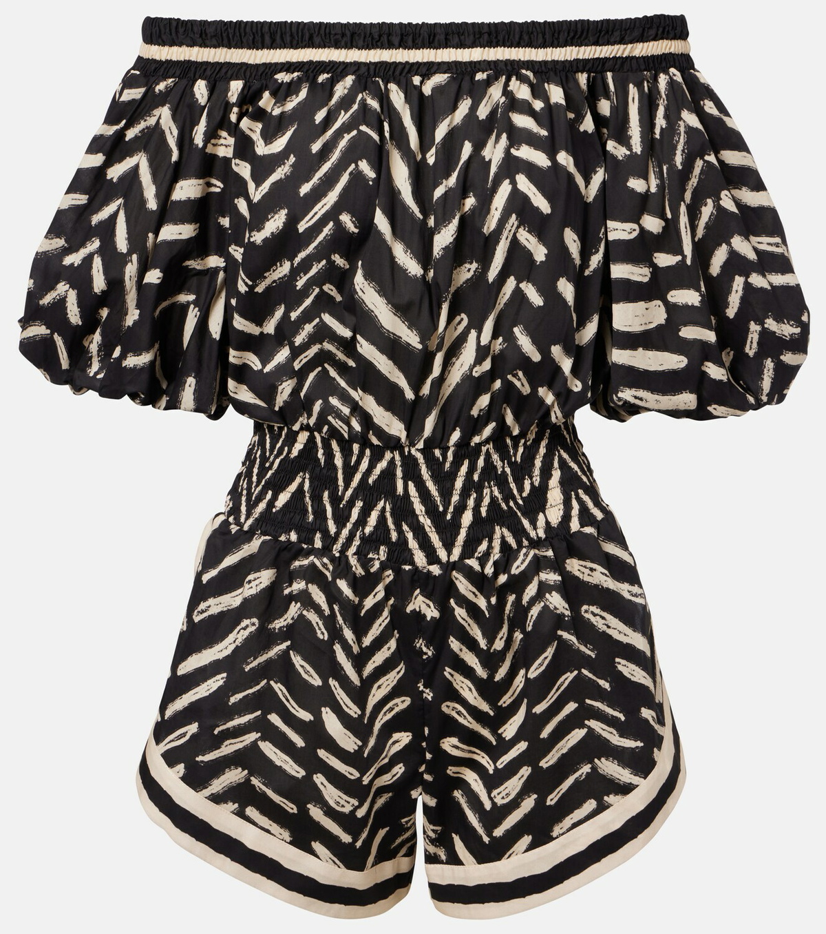 Johanna Ortiz Printed off-shoulder cotton romper