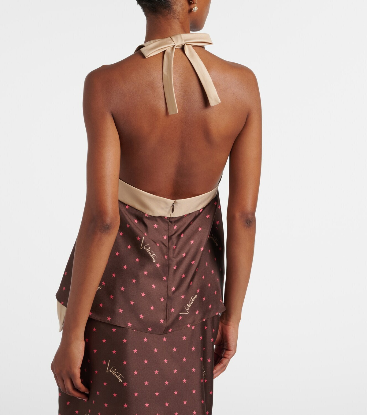 Valentino Printed halterneck silk twill top