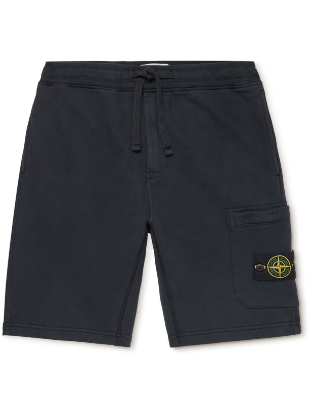 Photo: Stone Island - Logo-Appliquéd Cotton-Jersey Drawstring Shorts - Blue