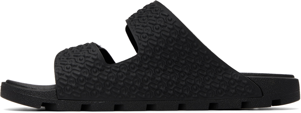 Hugo Black Monogram Riptape Strap Sandals