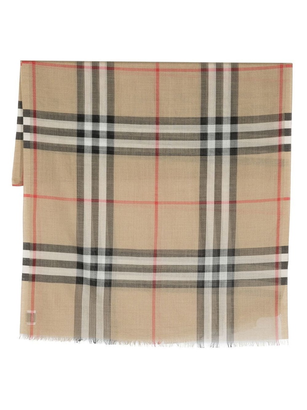 Photo: BURBERRY - Check Motif Wool And Silk Blend Scarf