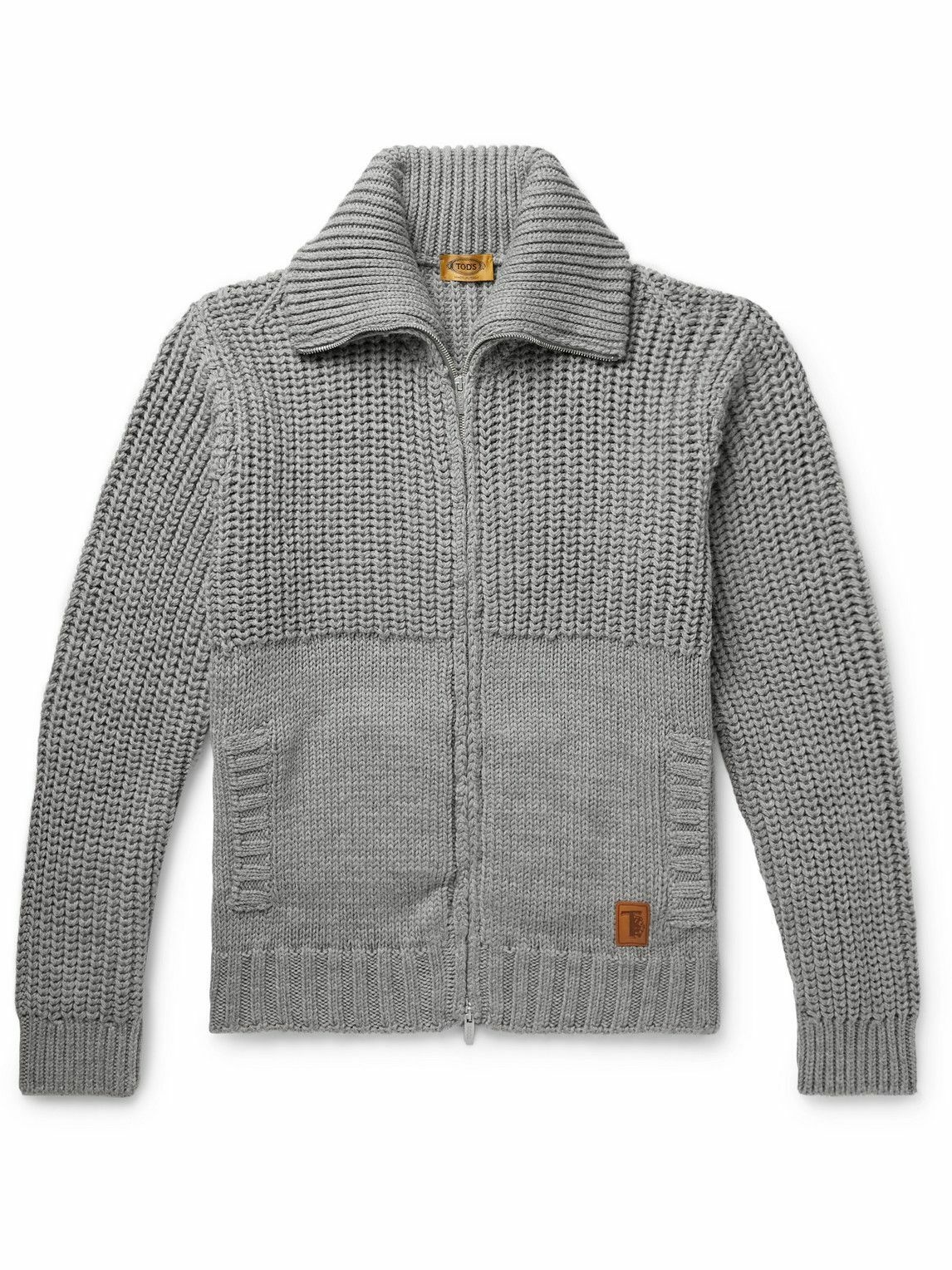 Photo: Tod's - Ribbed Merino Wool Zip-Up Sweater - Gray