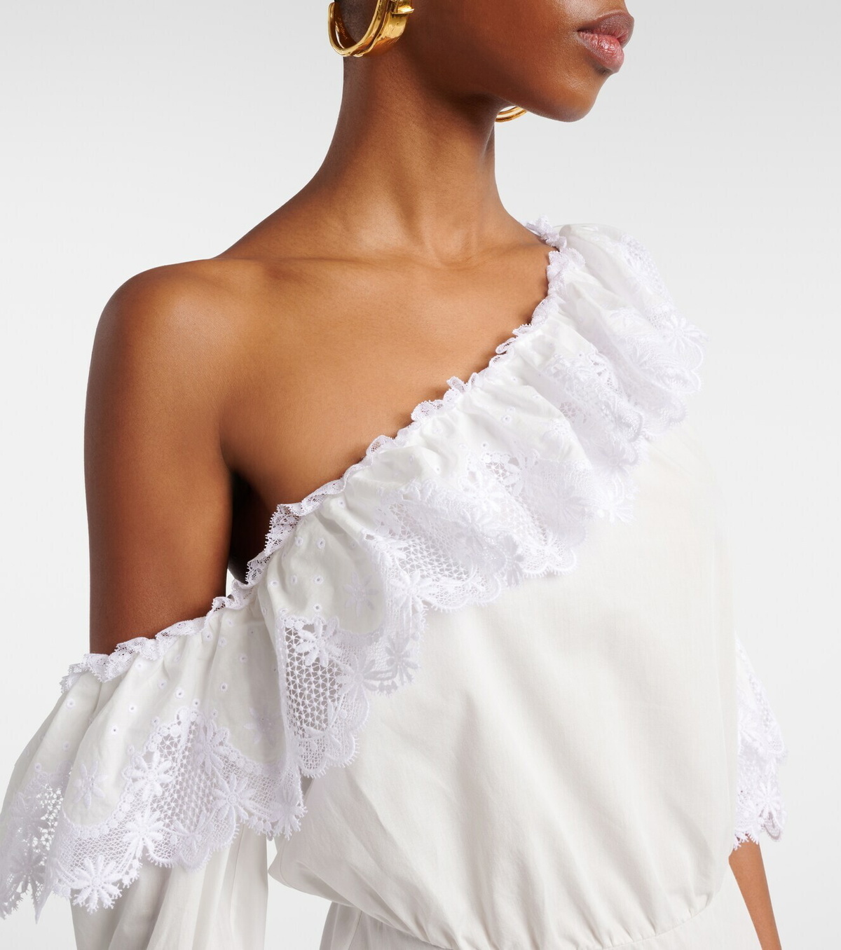 Saint Laurent Embroidered ruffled cotton poplin minidress