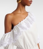 Saint Laurent Embroidered ruffled cotton poplin minidress