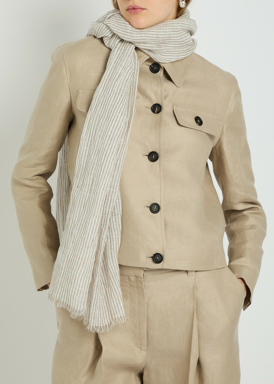 Brunello Cucinelli Striped Metallic Linen-blend Scarf - Beige - One Size