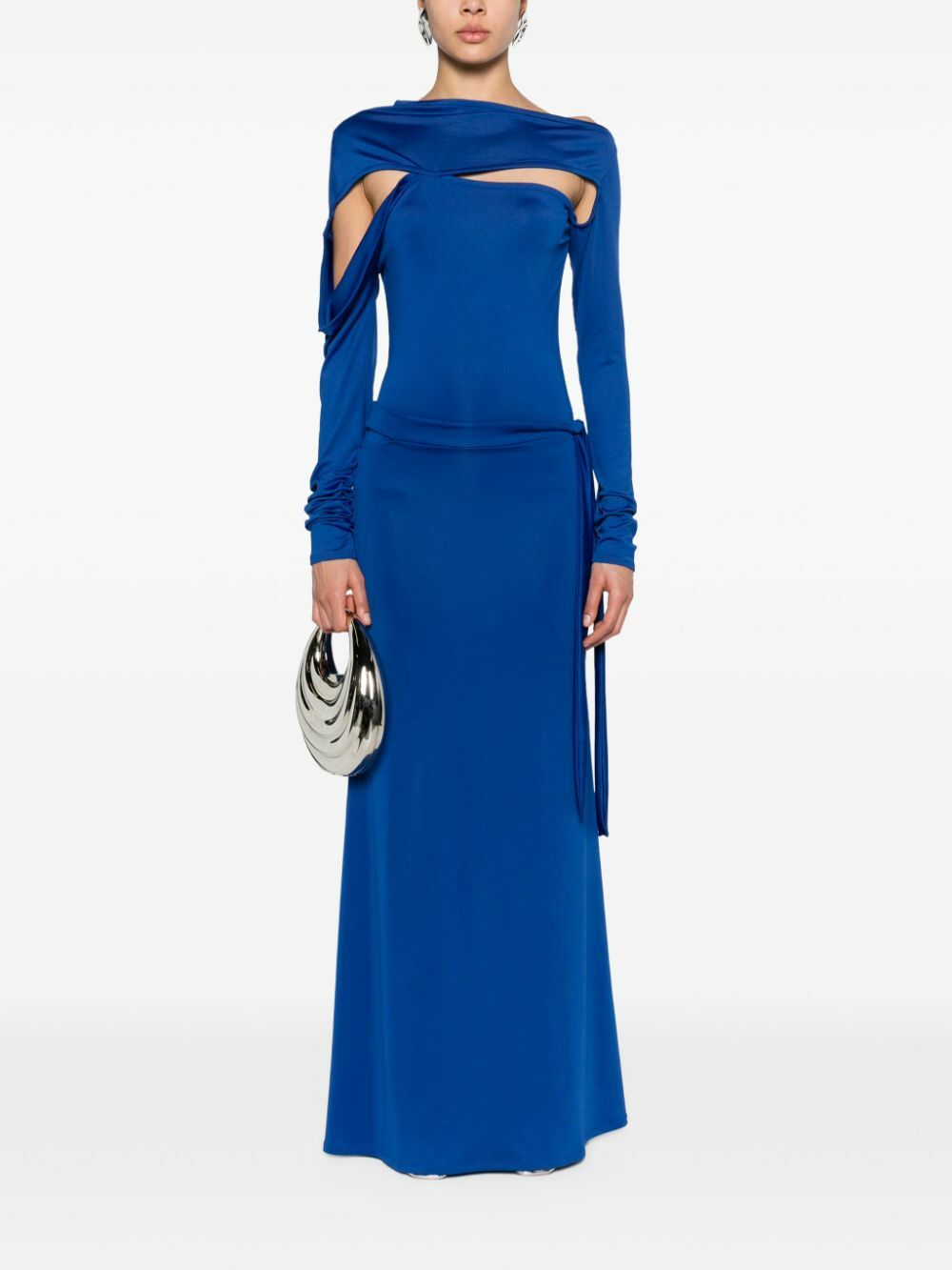Jade Cropper Blue Cut-Out Jersey Maxi Skirt