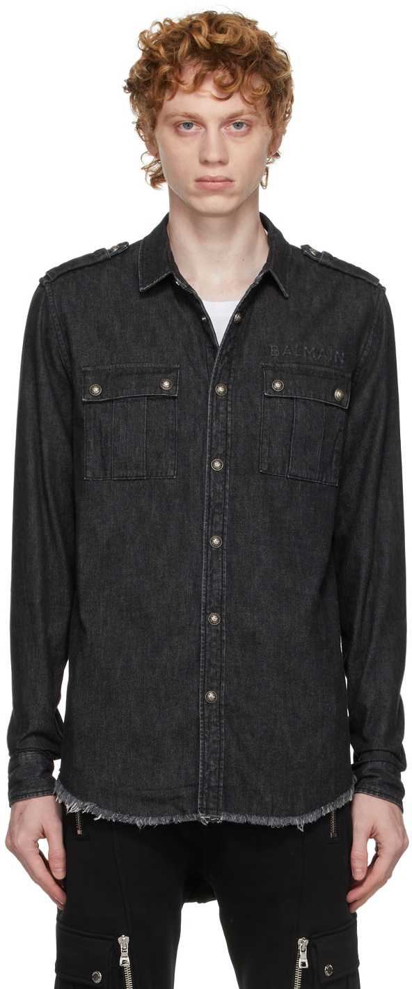 Balmain Black Denim Embossed Logo Shirt Balmain