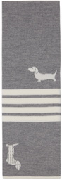 Thom Browne Grey Intarsia Hector Icon Half Drop 4-Bar Scarf