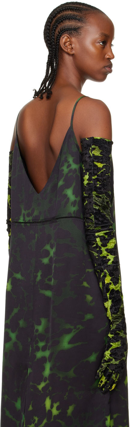 Dries Van Noten Green & Black Long Crushed Velvet Gloves