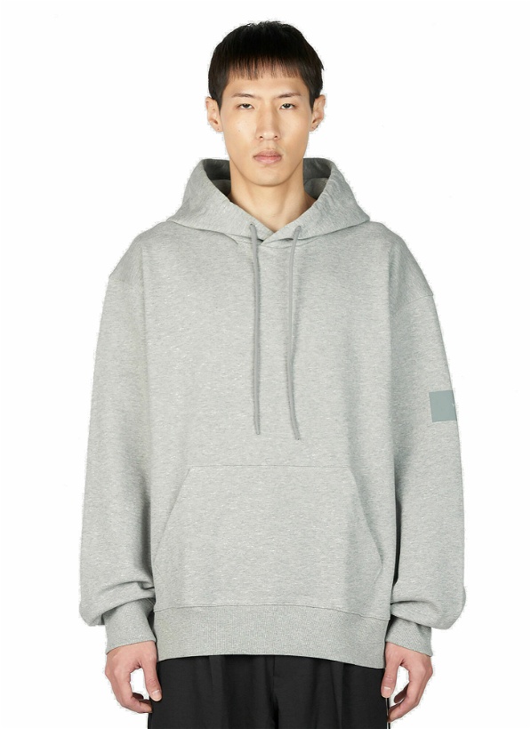 Photo: Y-3 - Logo Print Hooded Sweatshirt in Grey