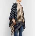 Gucci - Reversible Logo-Intarsia Fringed Wool Poncho - Blue