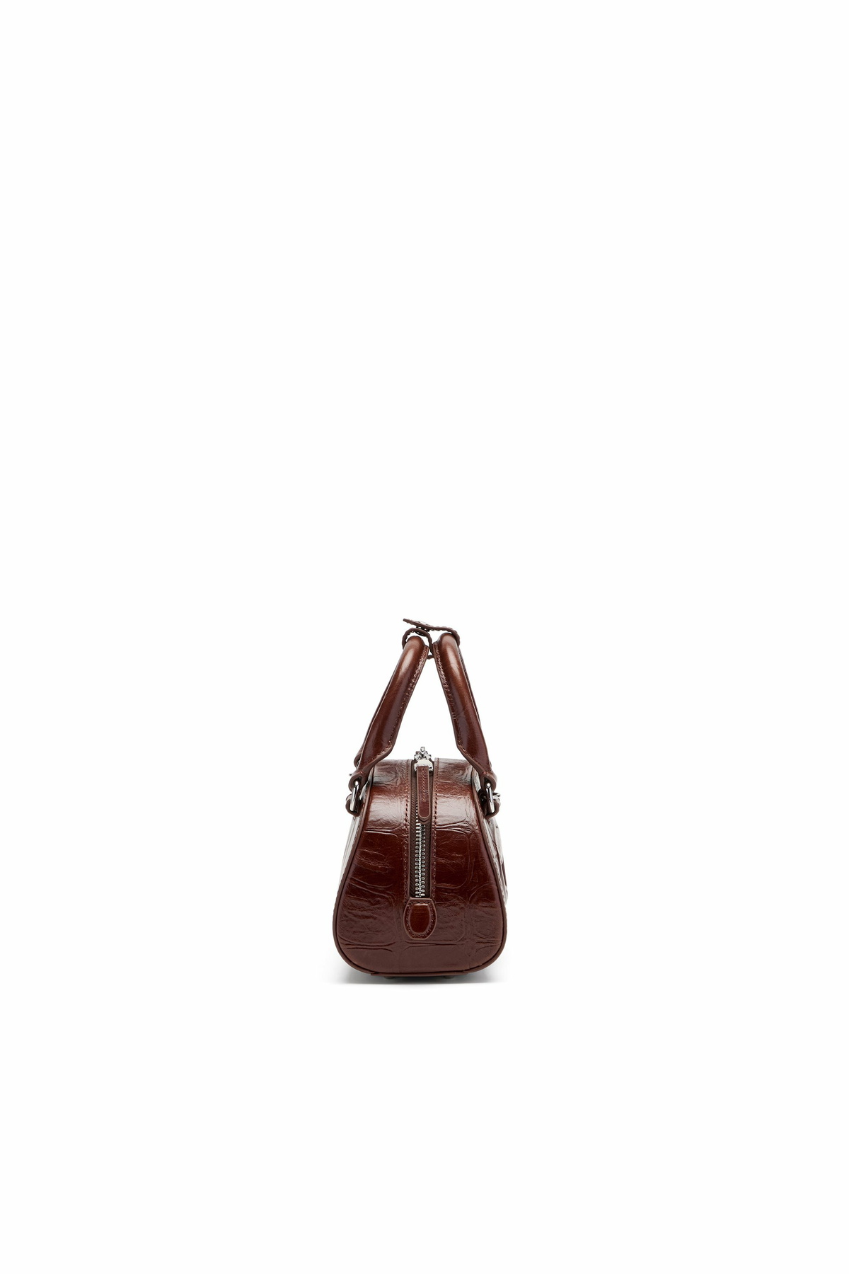 Diesel 1DR Dome-Mini bowling bag in croc-effect leather - Crossbody Bags Womens in Brown