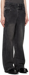 Feng Chen Wang Black Seaming Double Waist Jeans